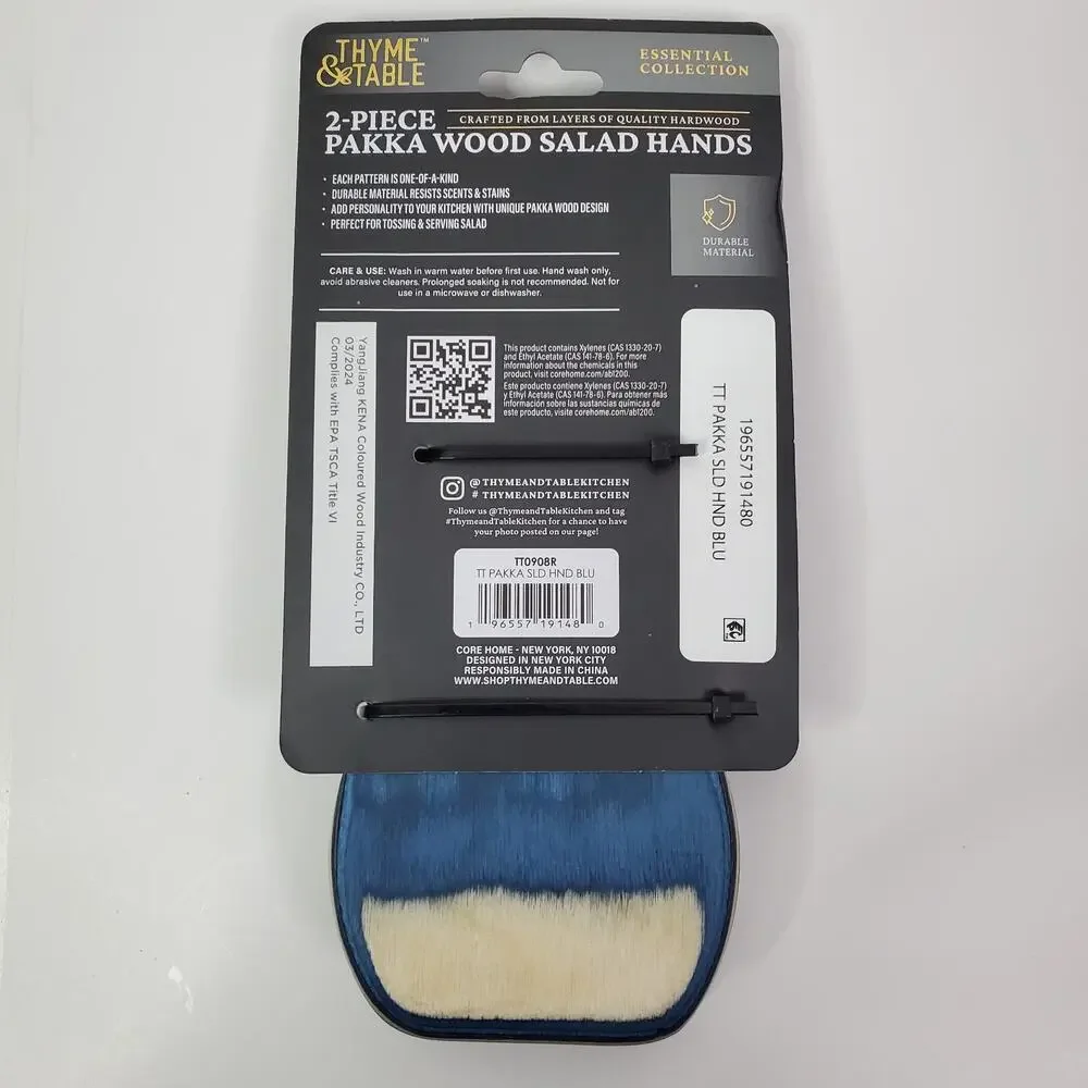 2-Piece Pakka Wood Salad Hand Set, Blue 1.26 x 4.29 x 8.86 Inches